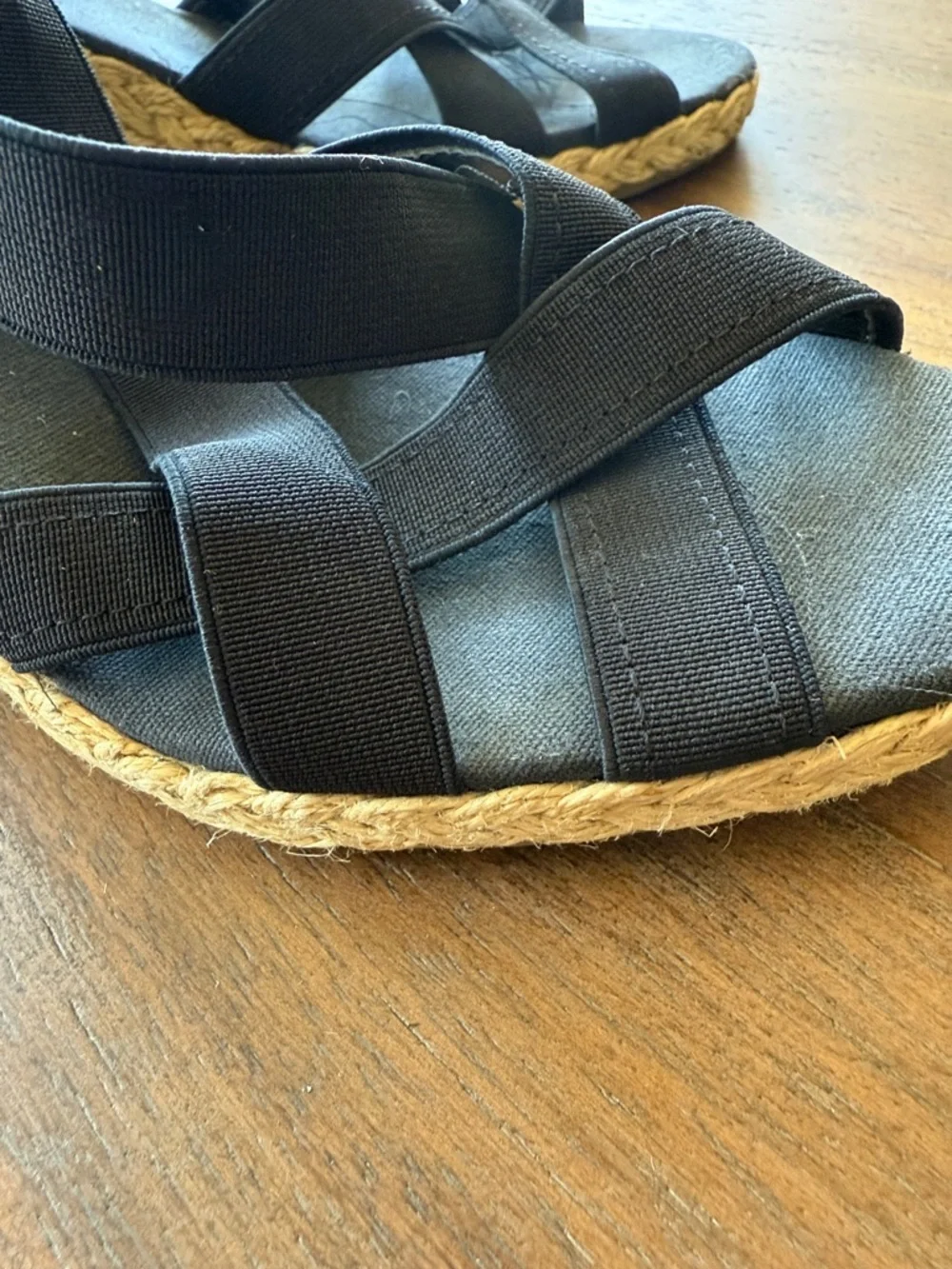 Champs Black Crisscross Espadrille Wedge Sandals